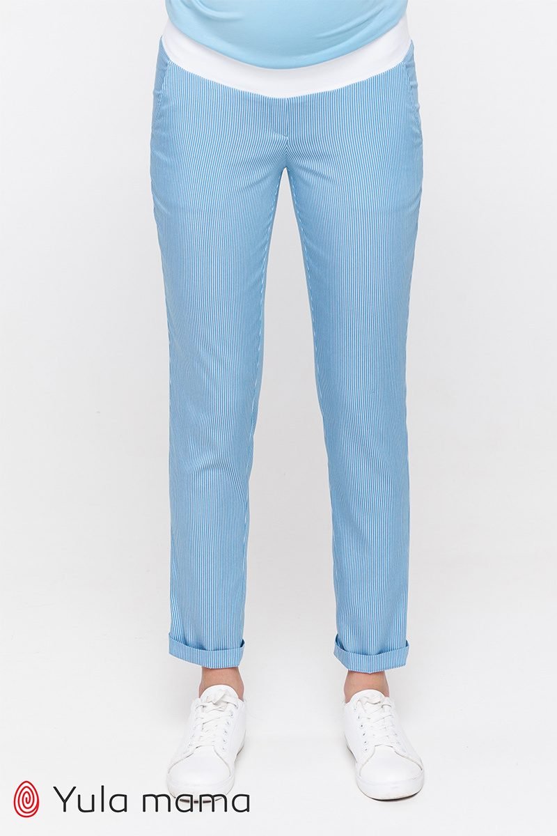 Комфортні штани для вагітних Melani біло-блакитна смужка