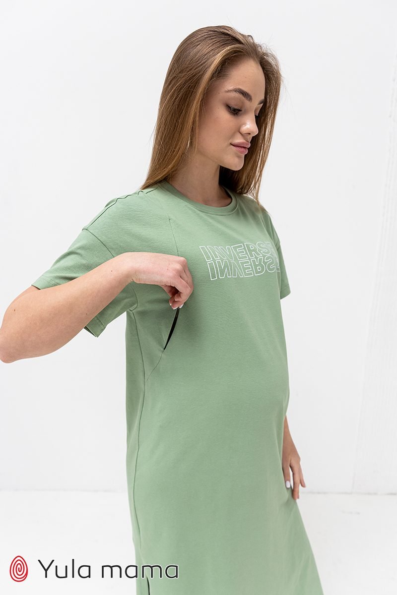Сукня-футболка для вагітних та годуючих Sindy зелена