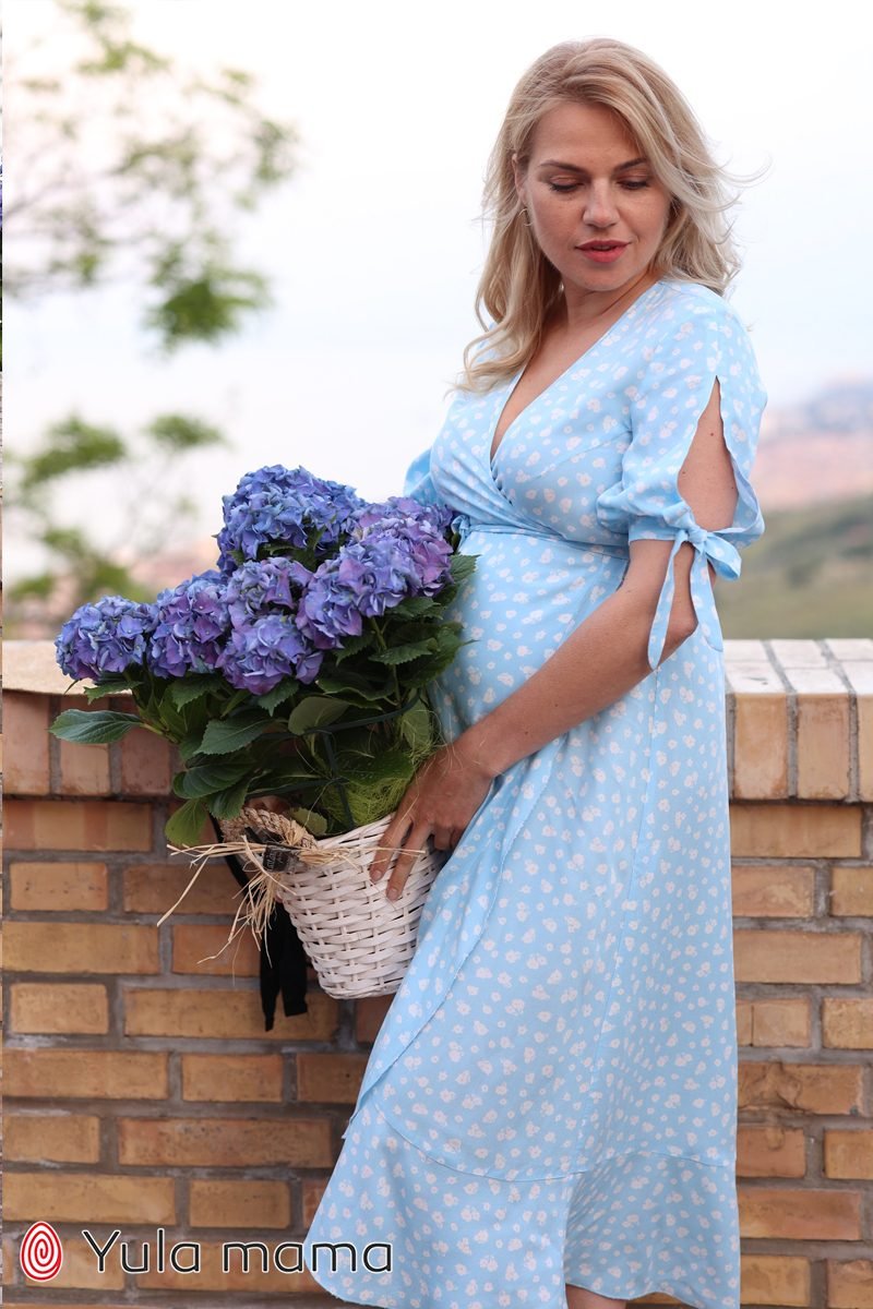 Платье на запа́х для беременных и кормящих Miranda голубое