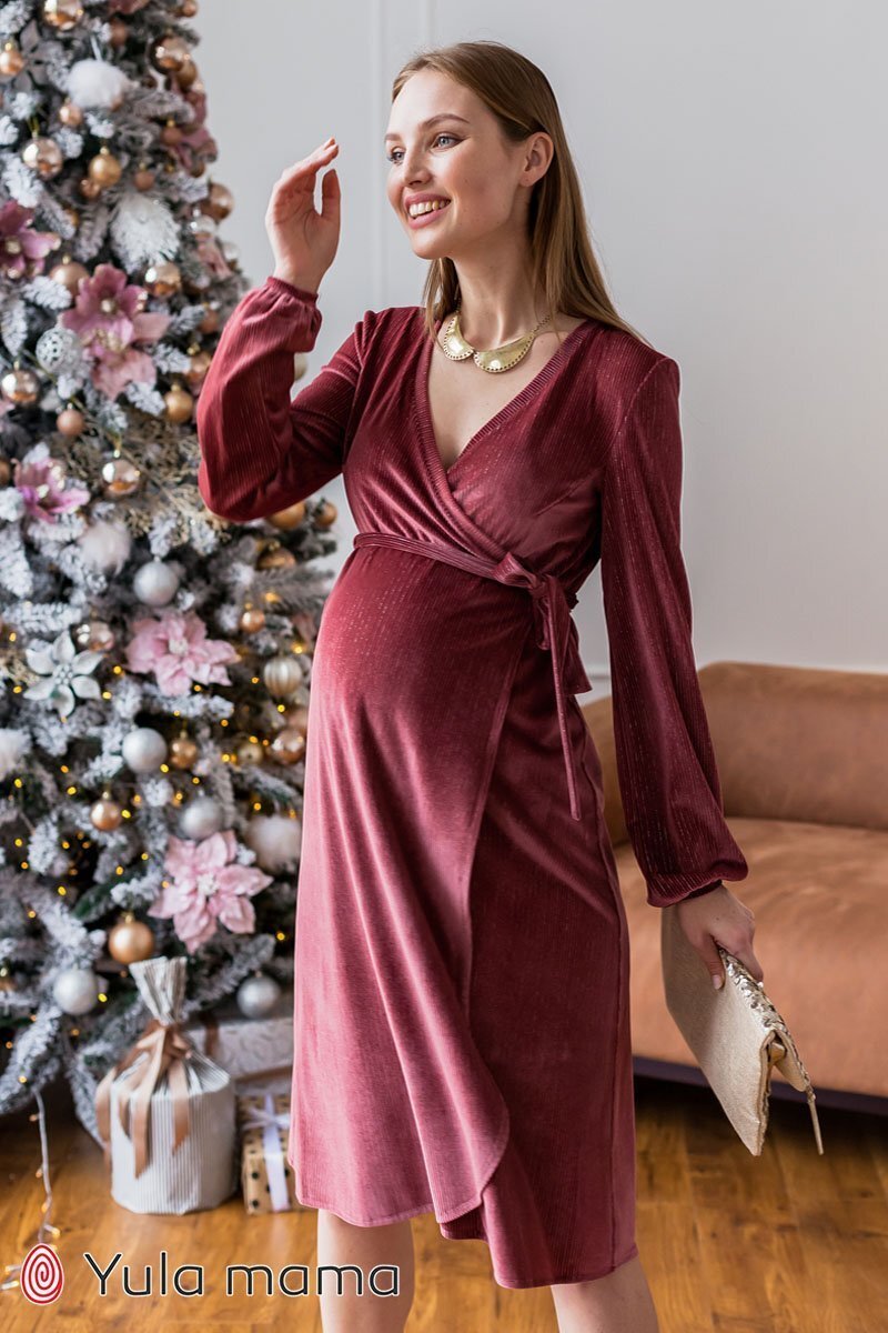Нарядное платье на запах для беременных и кормящих Jen темная роза