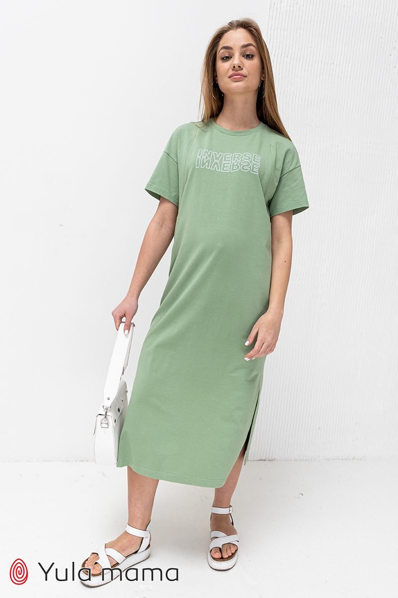 Сукня-футболка для вагітних та годуючих Sindy зелена