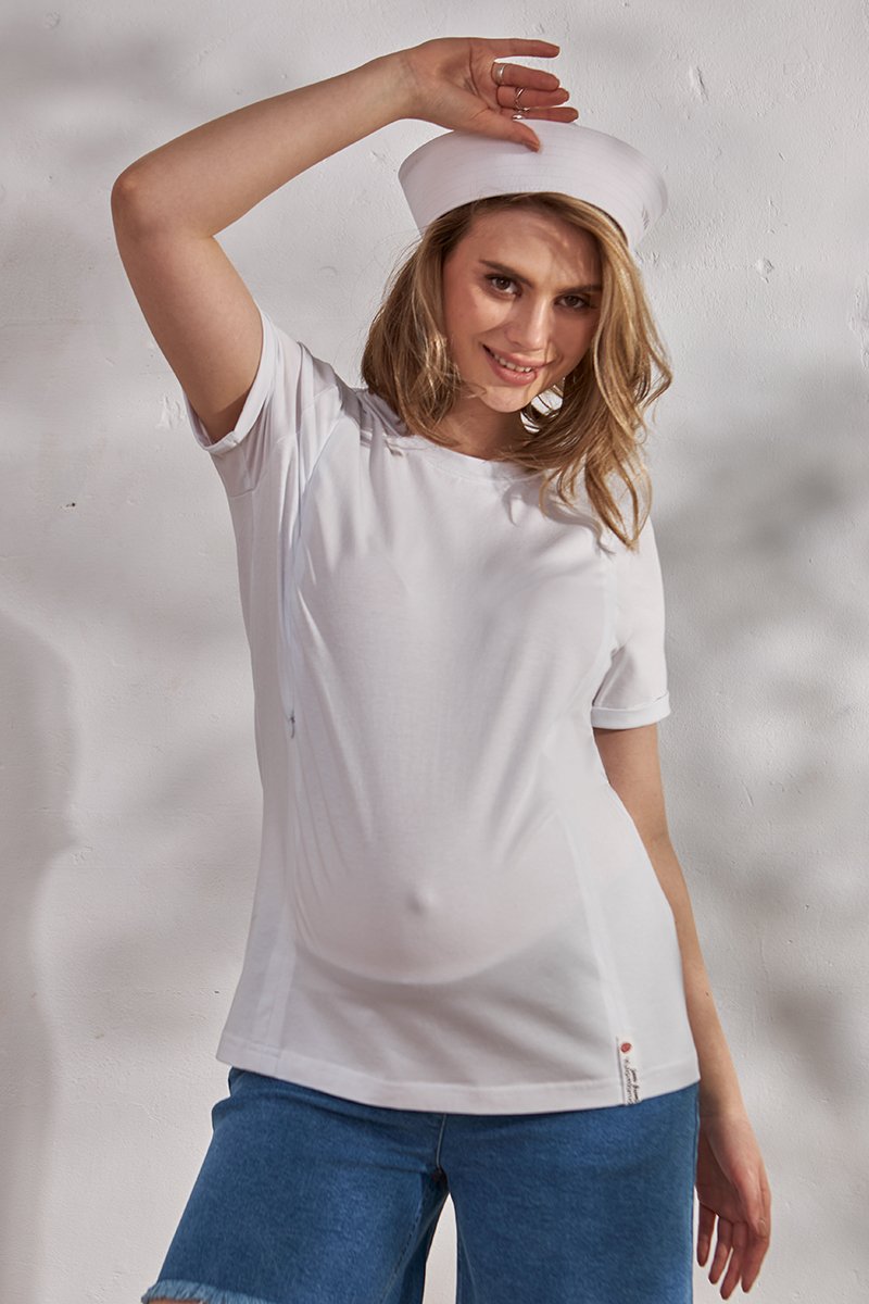 Базова футболка для вагітних та годуючих Una біла