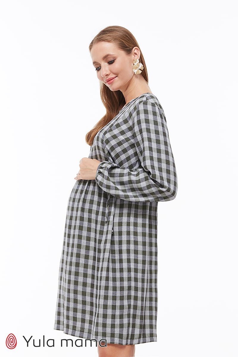 Платье в клетку для беременных и кормящих Loraine клетка хакки