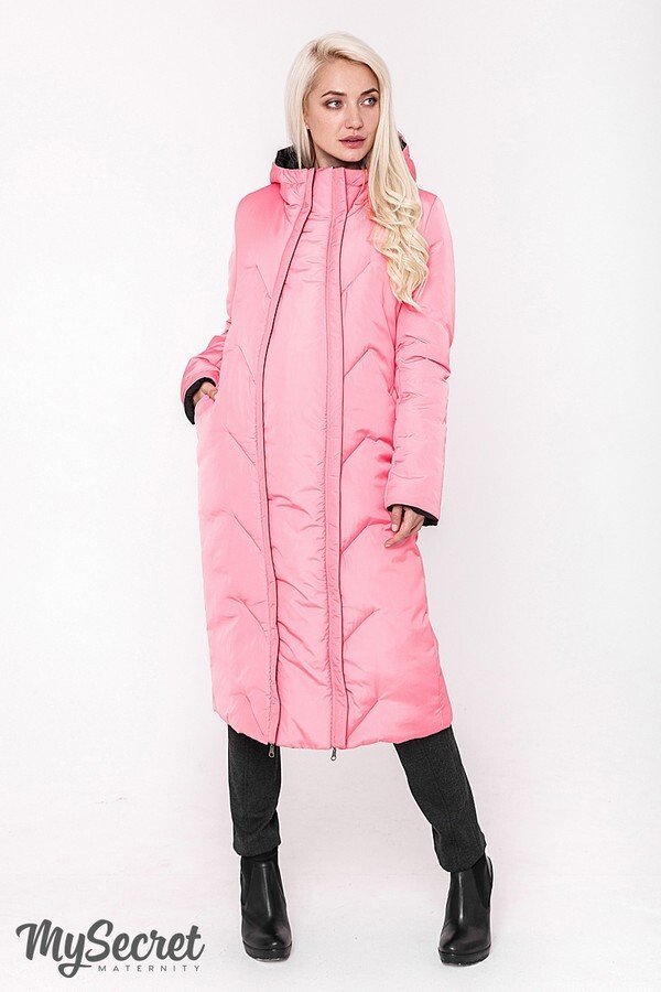 Зимнее пальто для беременных Tokyo черно-розовое