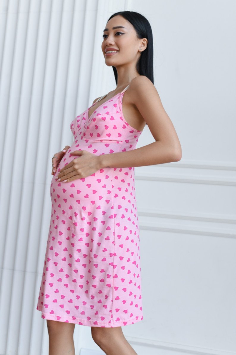 Нічна сорочка для вагітних та годуючих 24124 рожевий, Серця