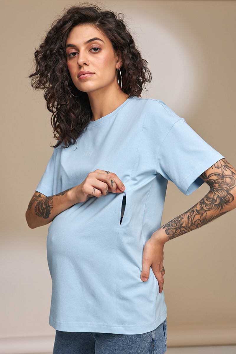 Стильна футболка для вагітних та годуючих Muse блакитний
