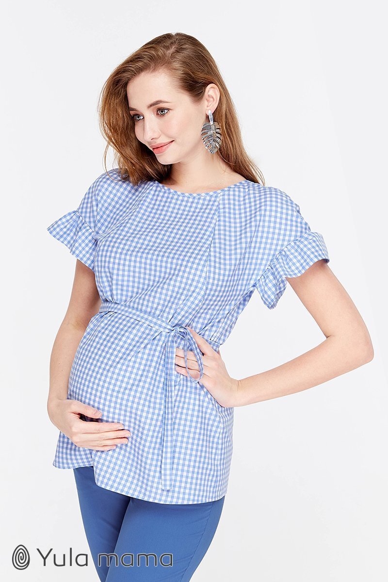 Блузка для беременных и кормящих Marion бело-голубая