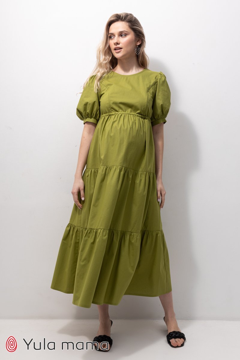 Ярусна сукня для вагітних і годуючих Paris світло-оливкова