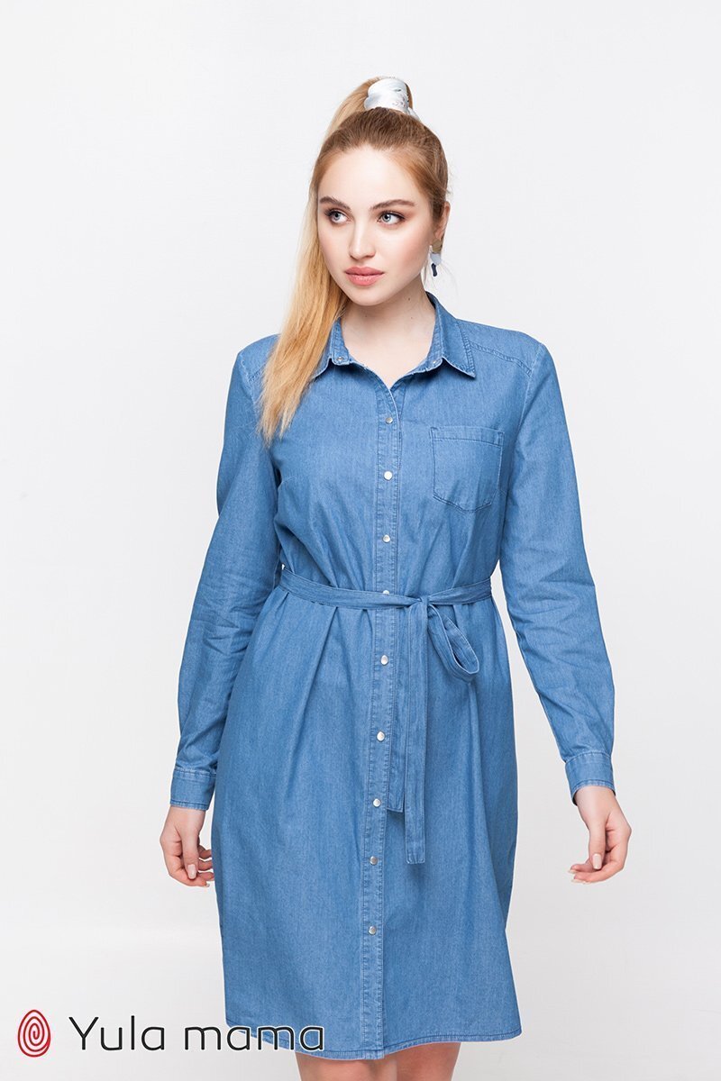 Платье-рубашка для беременных и кормящих Vero джинсово-голубой