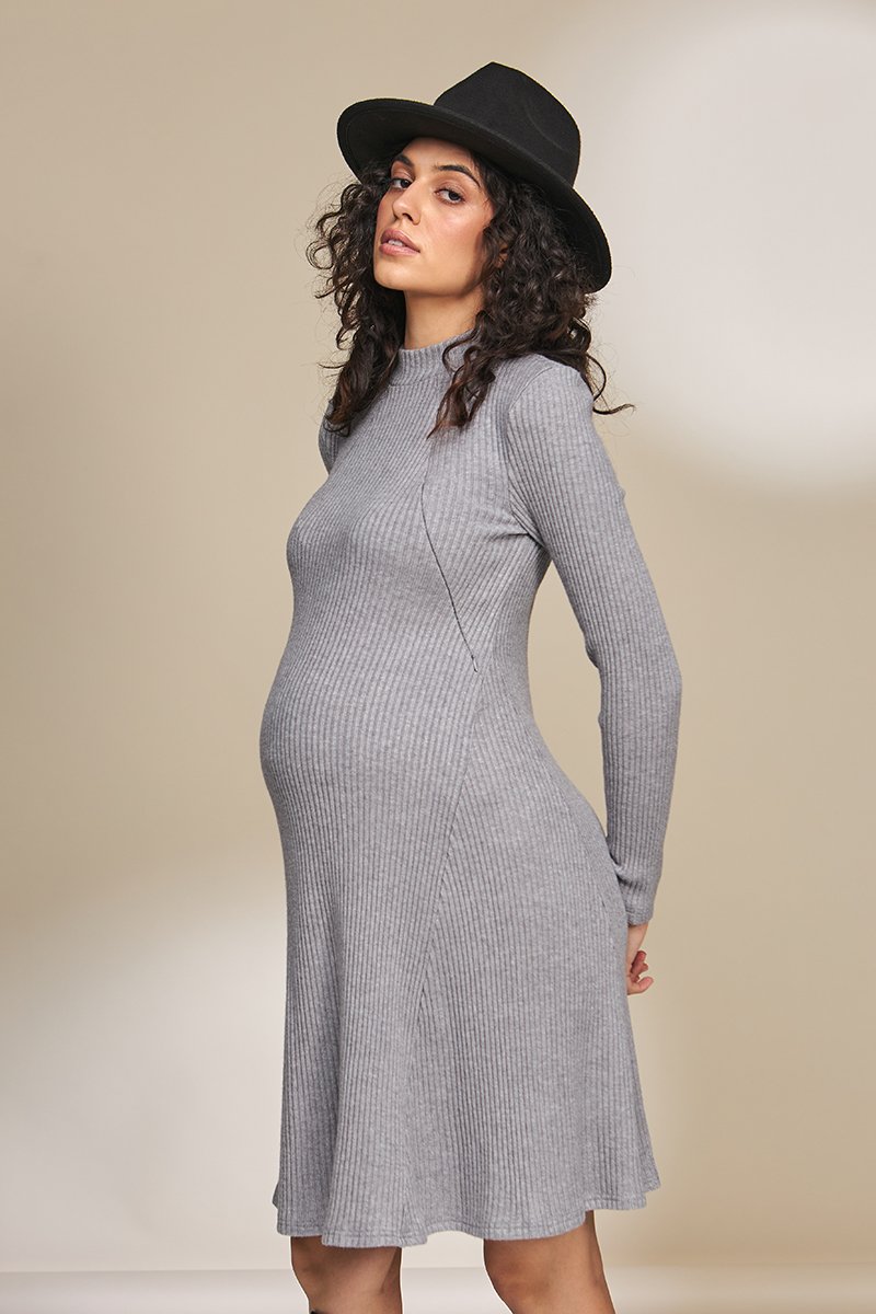 Тепла сукня для вагітних та годуючих Elma сіра