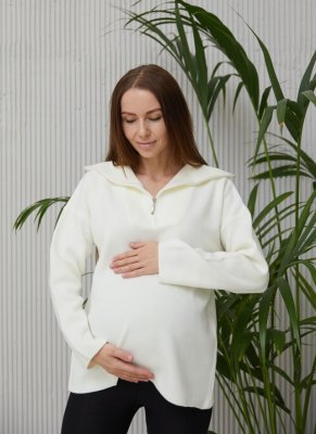 Вязаный свитер cо змейкой для беременных - Barbara молочный