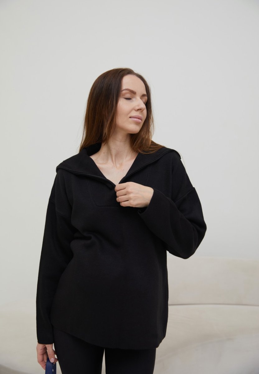 В'язаний светр із змійкою для вагітних - Barbara чорний