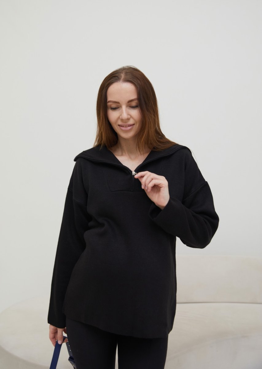 В'язаний светр із змійкою для вагітних - Barbara чорний