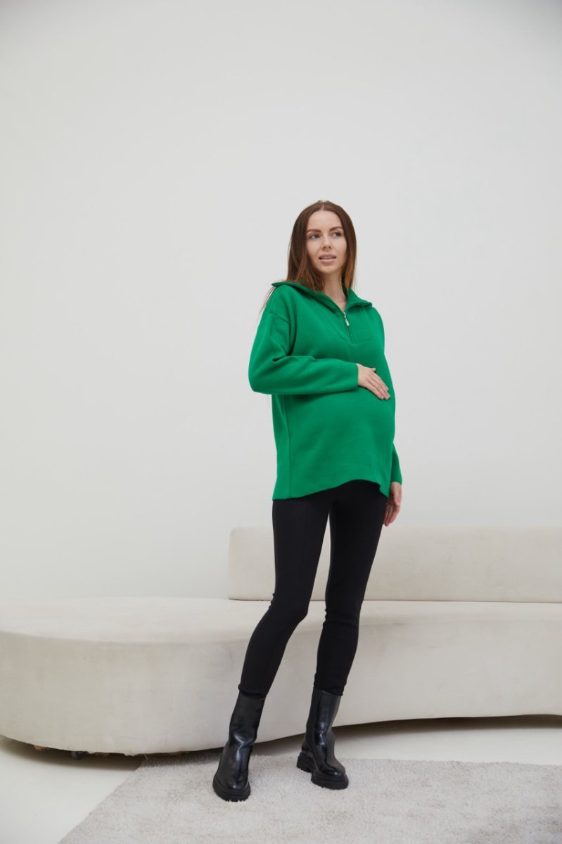 В'язаний светр із змійкою для вагітних - Barbara зелений