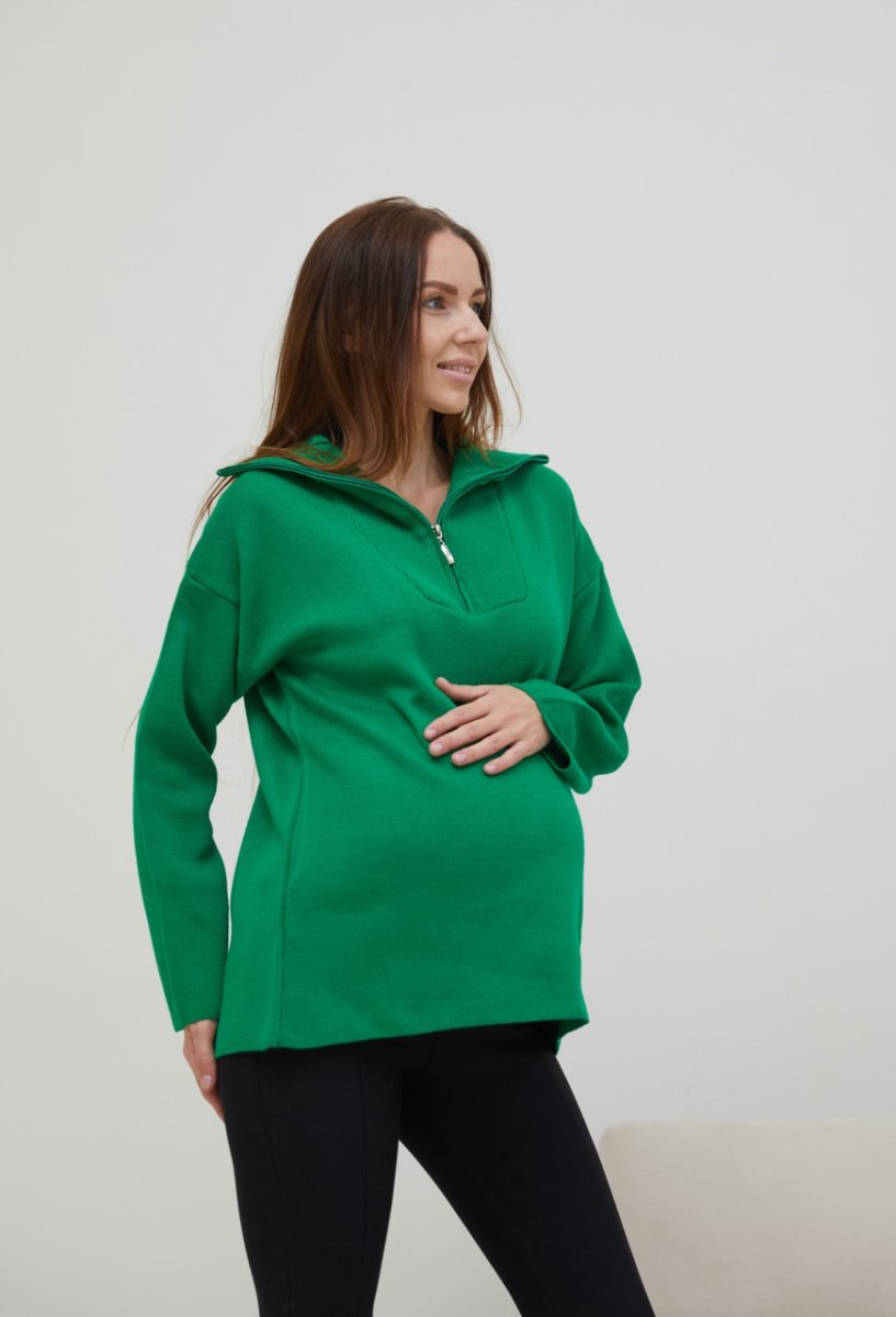 В'язаний светр із змійкою для вагітних - Barbara зелений