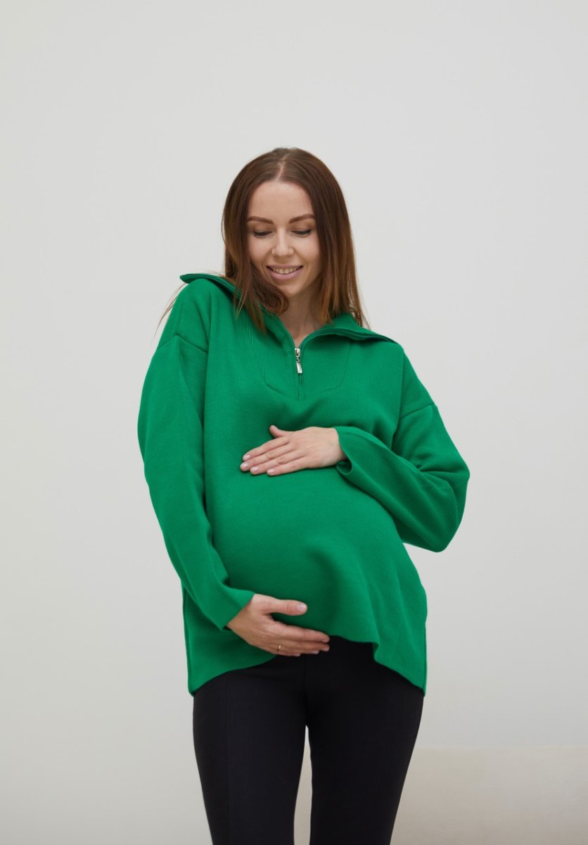 Вязаный свитер cо змейкой для беременных - Barbara зеленый