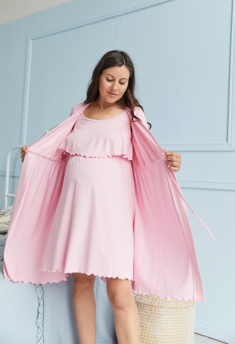 Комплект (сорочка та халат) для вагітних та годуючих Melanie - рожевий