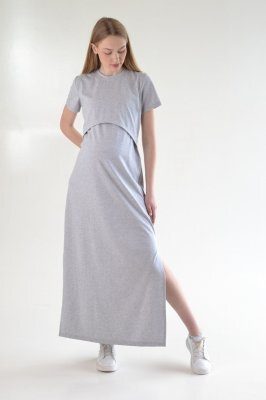 Сукня максі для вагітних та годуючих DM-31 сіра