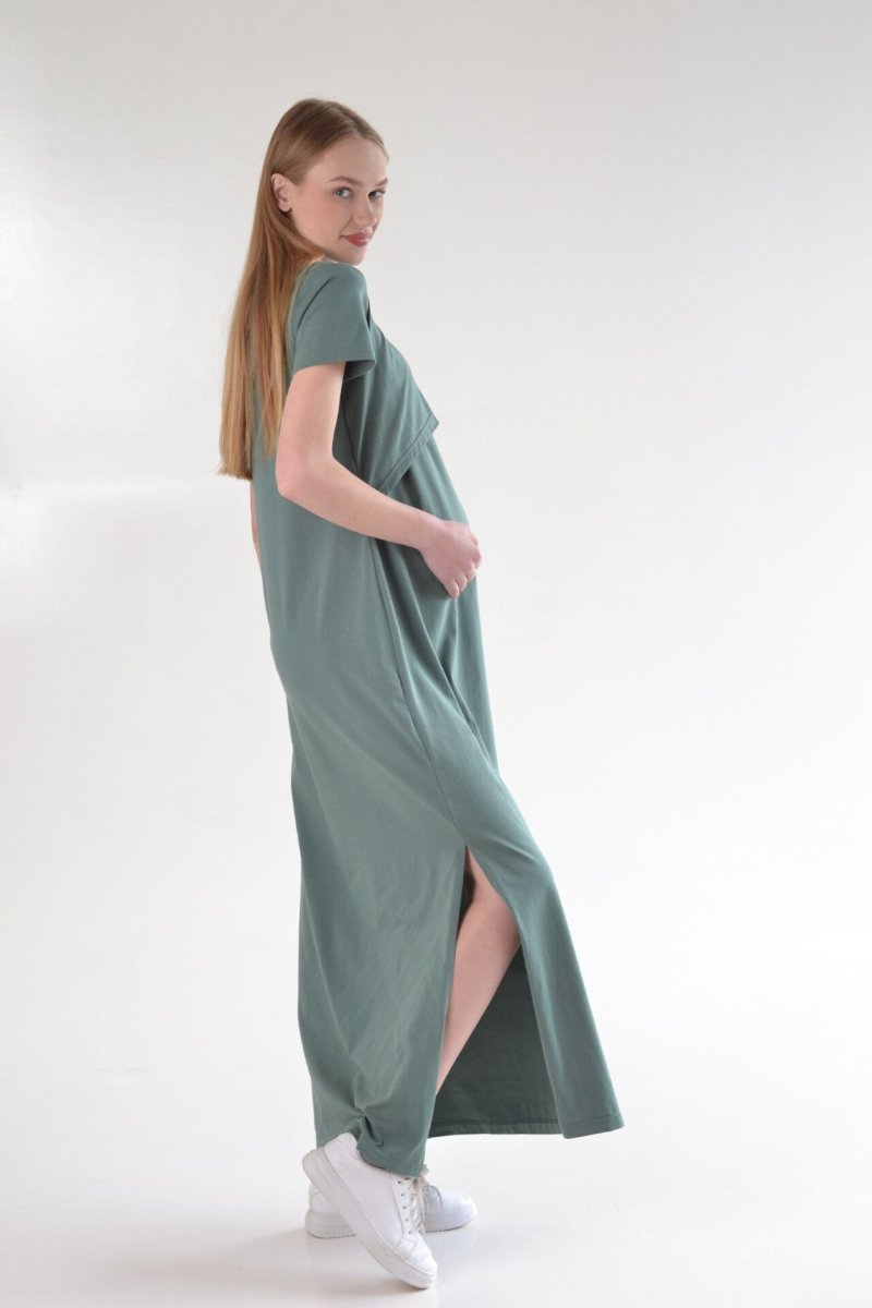 Сукня максі для вагітних та годуючих Sabina оливка