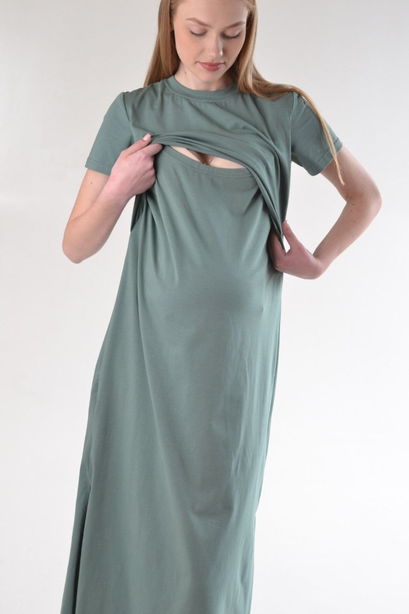 Сукня максі для вагітних та годуючих Sabina оливка