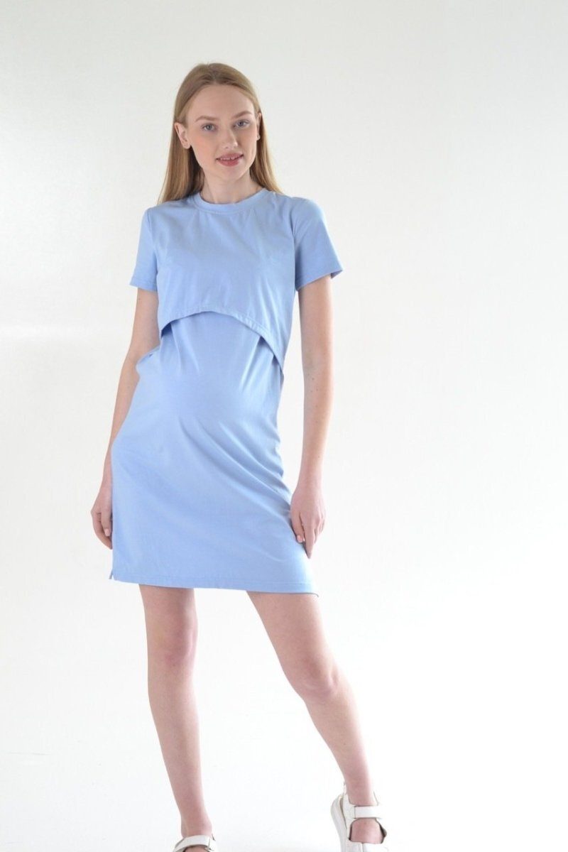 Платье-футболка для беременных и кормящих DM-32 голубое