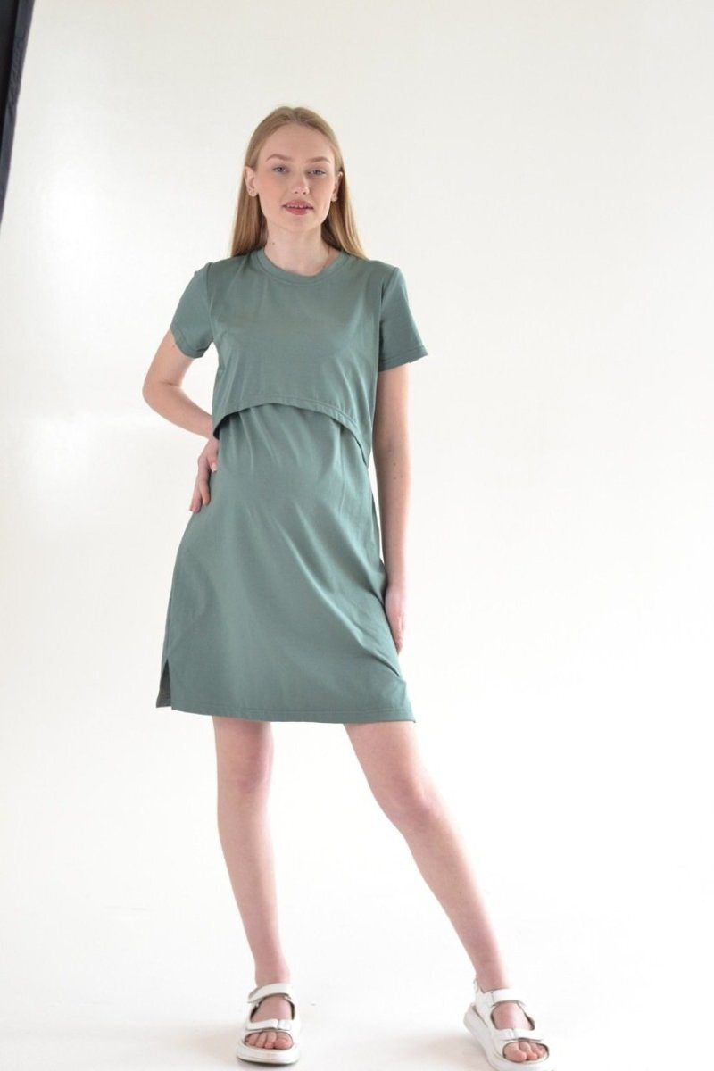 Платье-футболка для беременных и кормящих DM-32 оливка