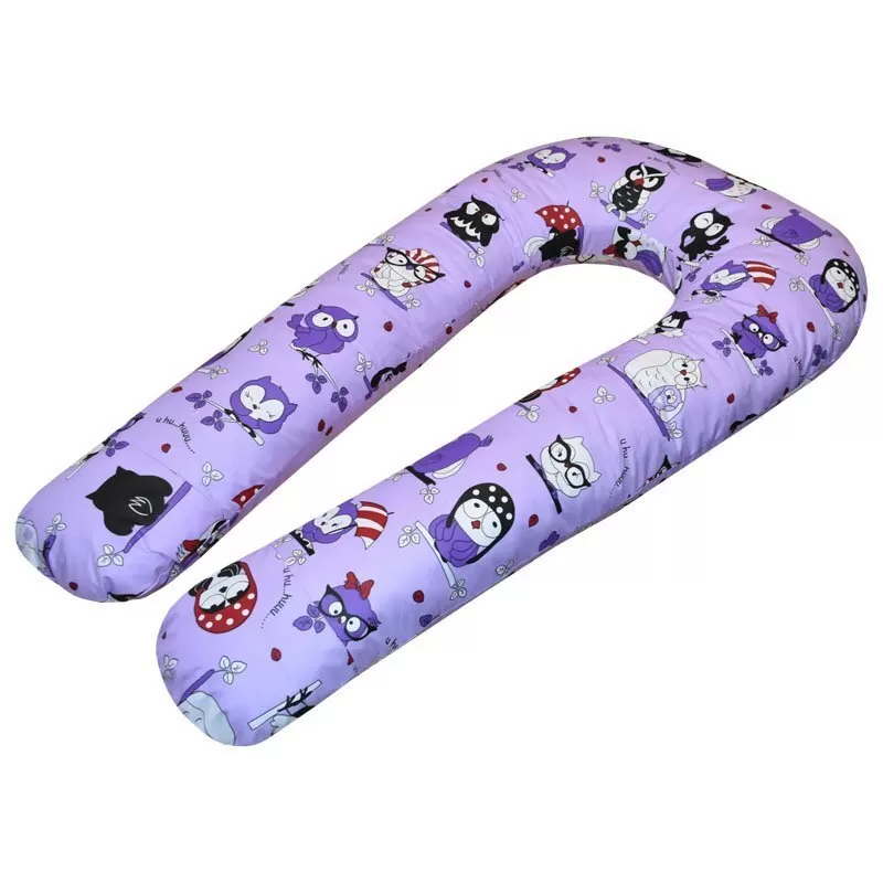U-образна подушка для вагітних Сови на фіолетовому