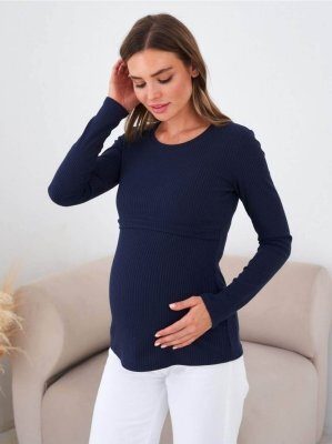 Лонгслив в рубчик для беременных и кормящих Anna темно-синий