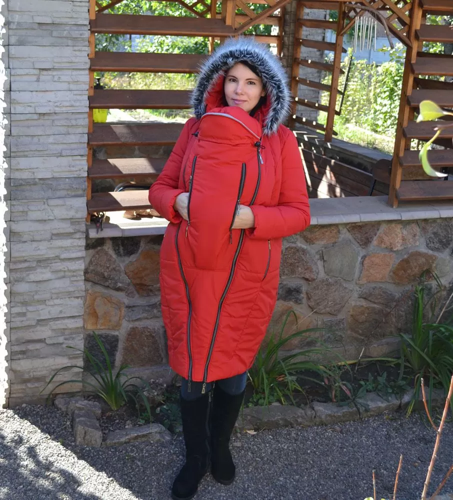 Зимова куртка для вагітних та слінгоношення червона