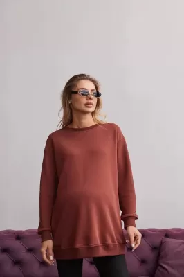 Свитшот удлиненный для беременных и кормящих Santa Fe - шоколадный