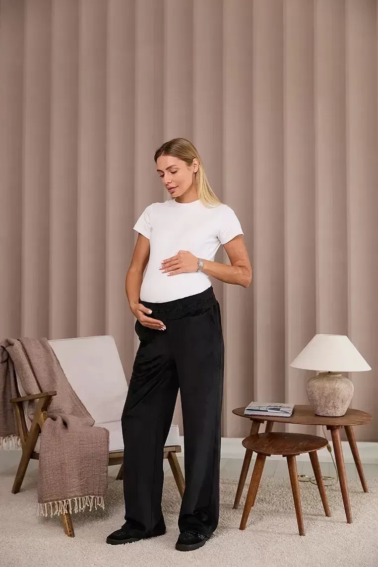 Теплі велюрові штани для вагітних Wilton - чорні