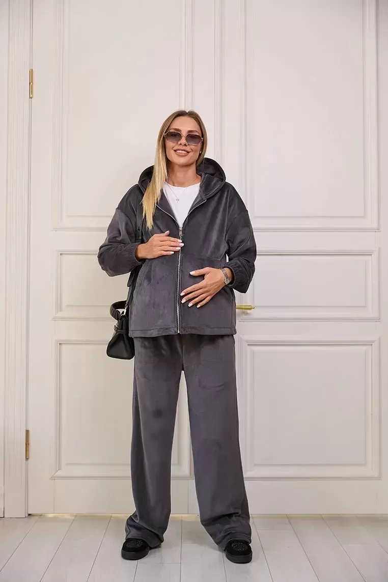 Теплий велюровий костюм для вагітних та годуючих Claremont - Графіт