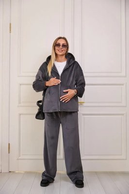 Теплый велюровый костюм для беременных и кормящих Claremont - Графит