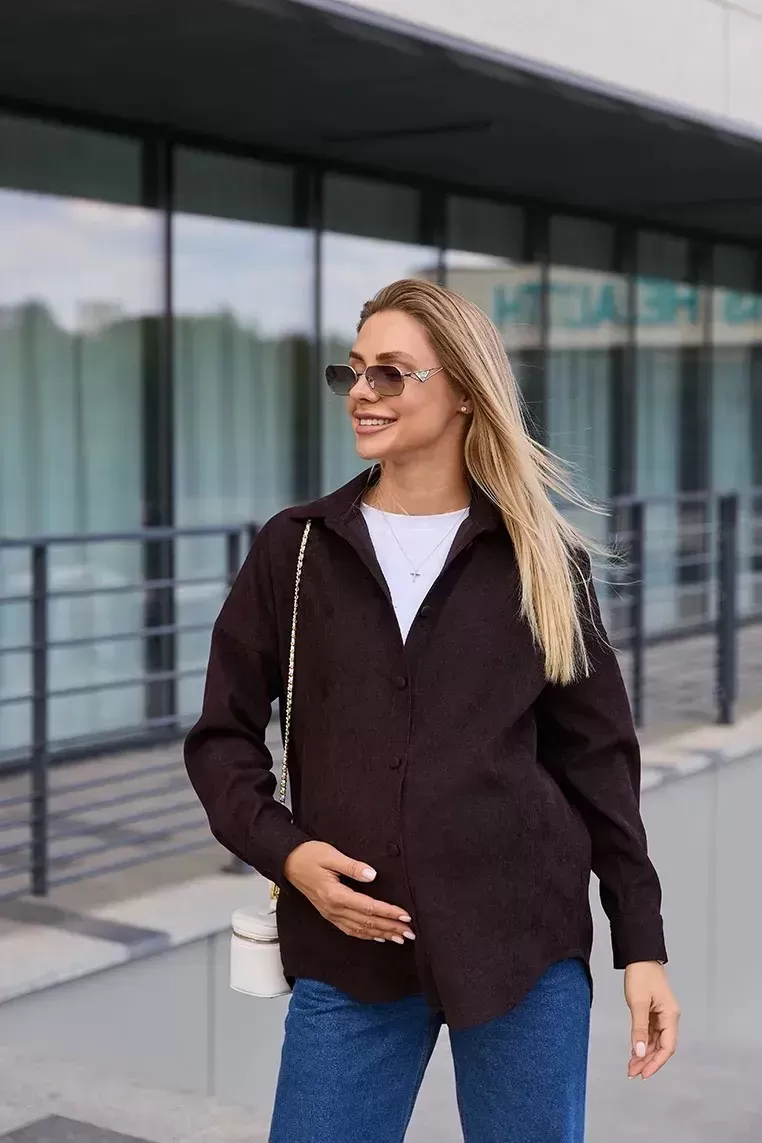 Вельветова сорочка для вагітних Varna шоколадний